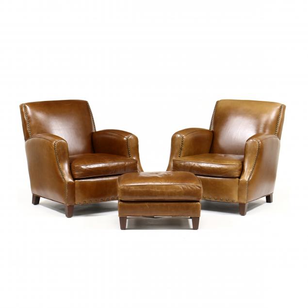 CRATE BARREL PAIR OF LEATHER 2c52ad