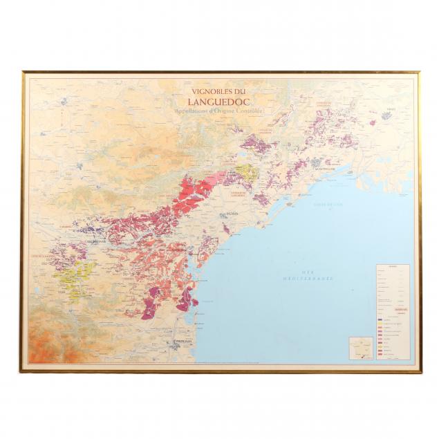 LARGE FRAMED MAP OF THE WINE VINEYARDS 2c53be