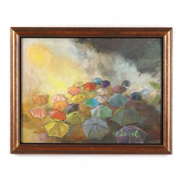 VINTAGE PAINTING OF COLORFUL UMBRELLAS 2c53ec