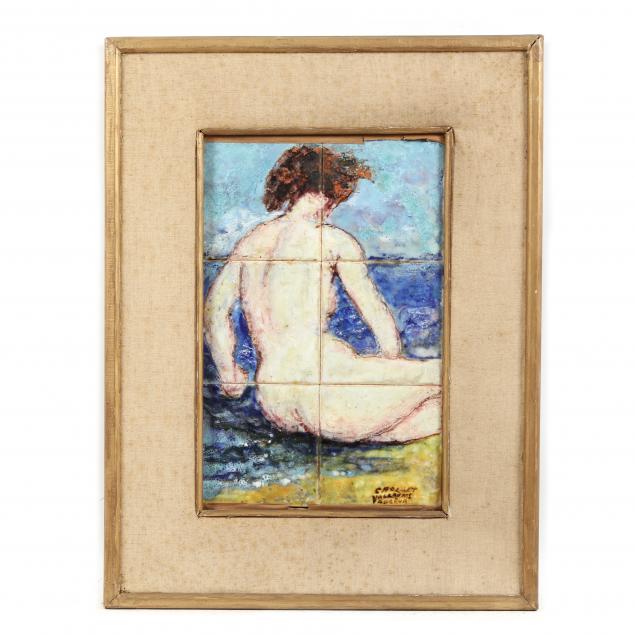 A VINTAGE VALLAURIS TILE PAINTING
