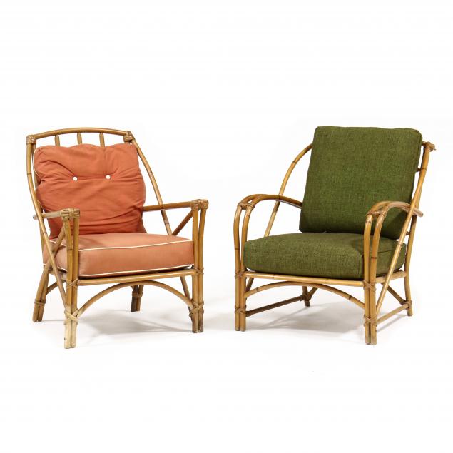 HEYWOOD WAKEFIELD, PAIR OF RATTAN LOUNGE