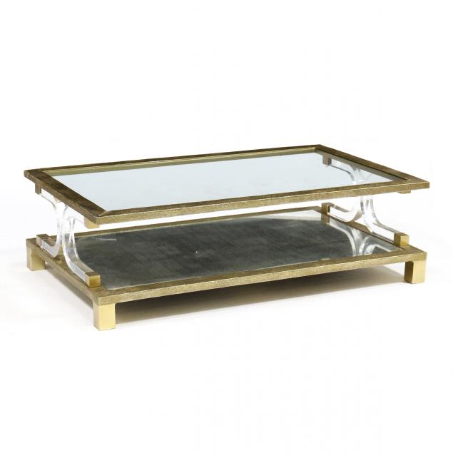 LARGE MODERN BRASS AND LUCITE COFFEE