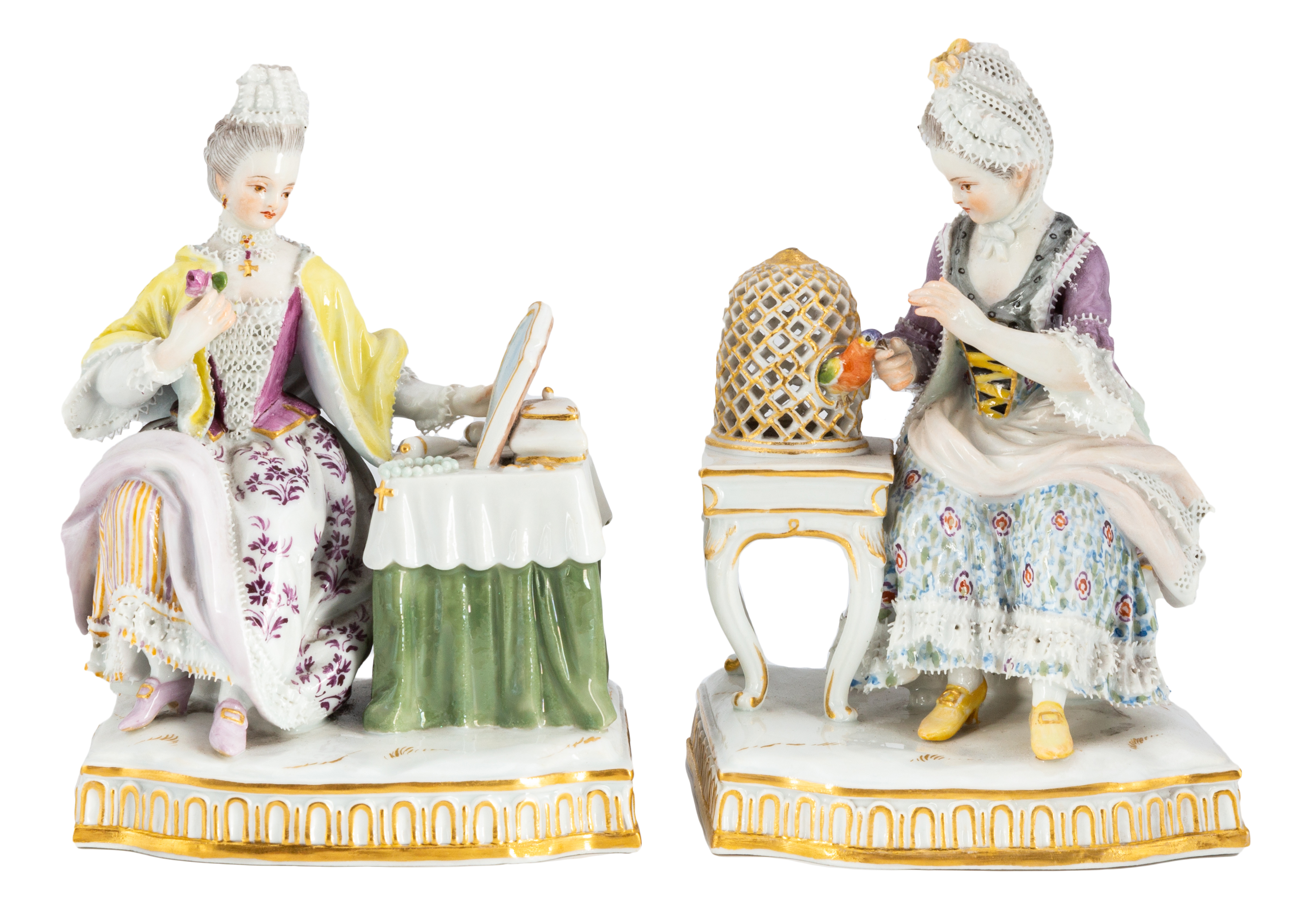 TWO MEISSEN FIGURINES OF SEATED LADIES