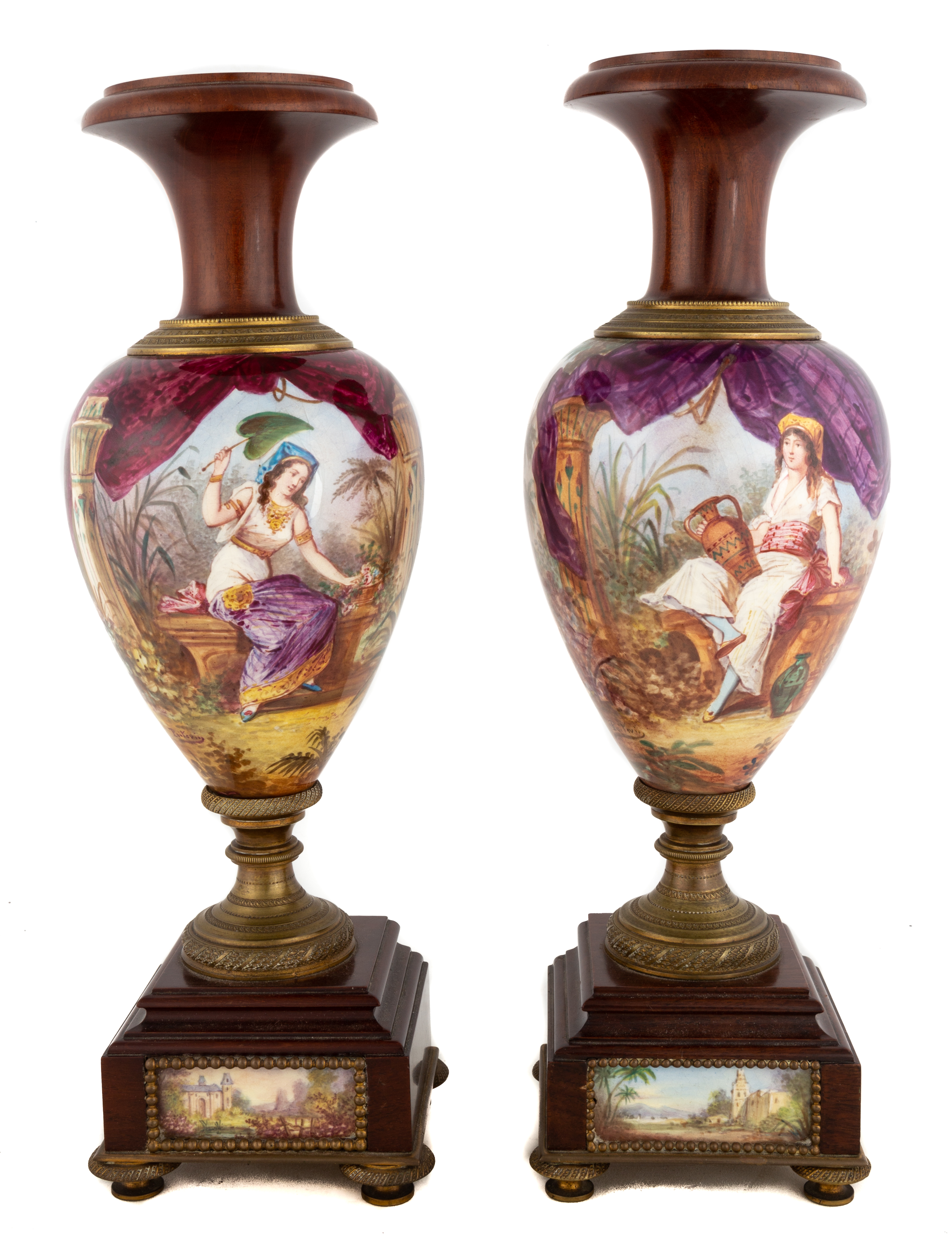 PAIR FRENCH HAND PAINTED ENAMELED