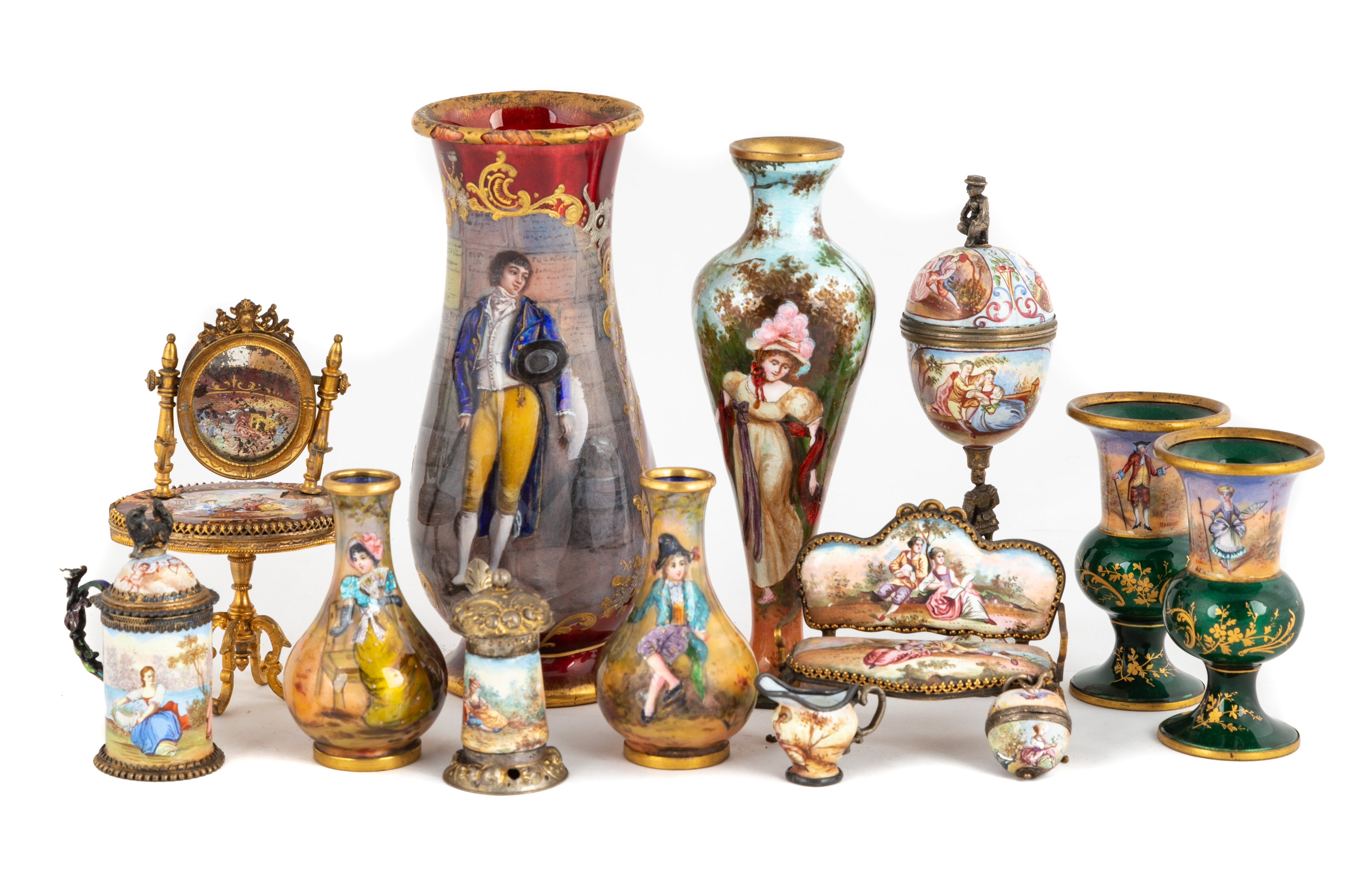 GROUP OF VENETIAN ENAMELED AND