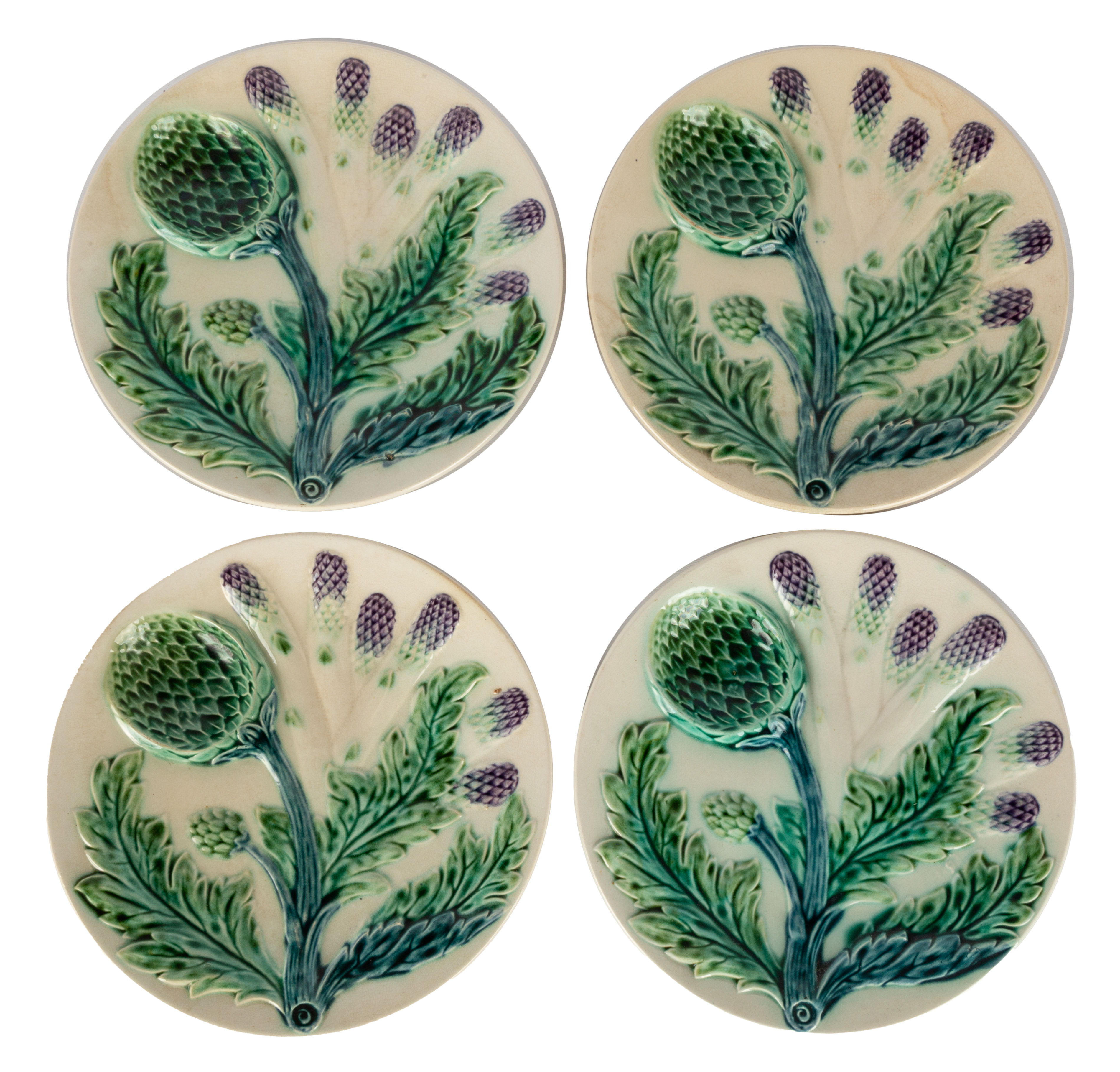 (8) MAJOLICA ASPARAGUS PLATES (8) Majolica