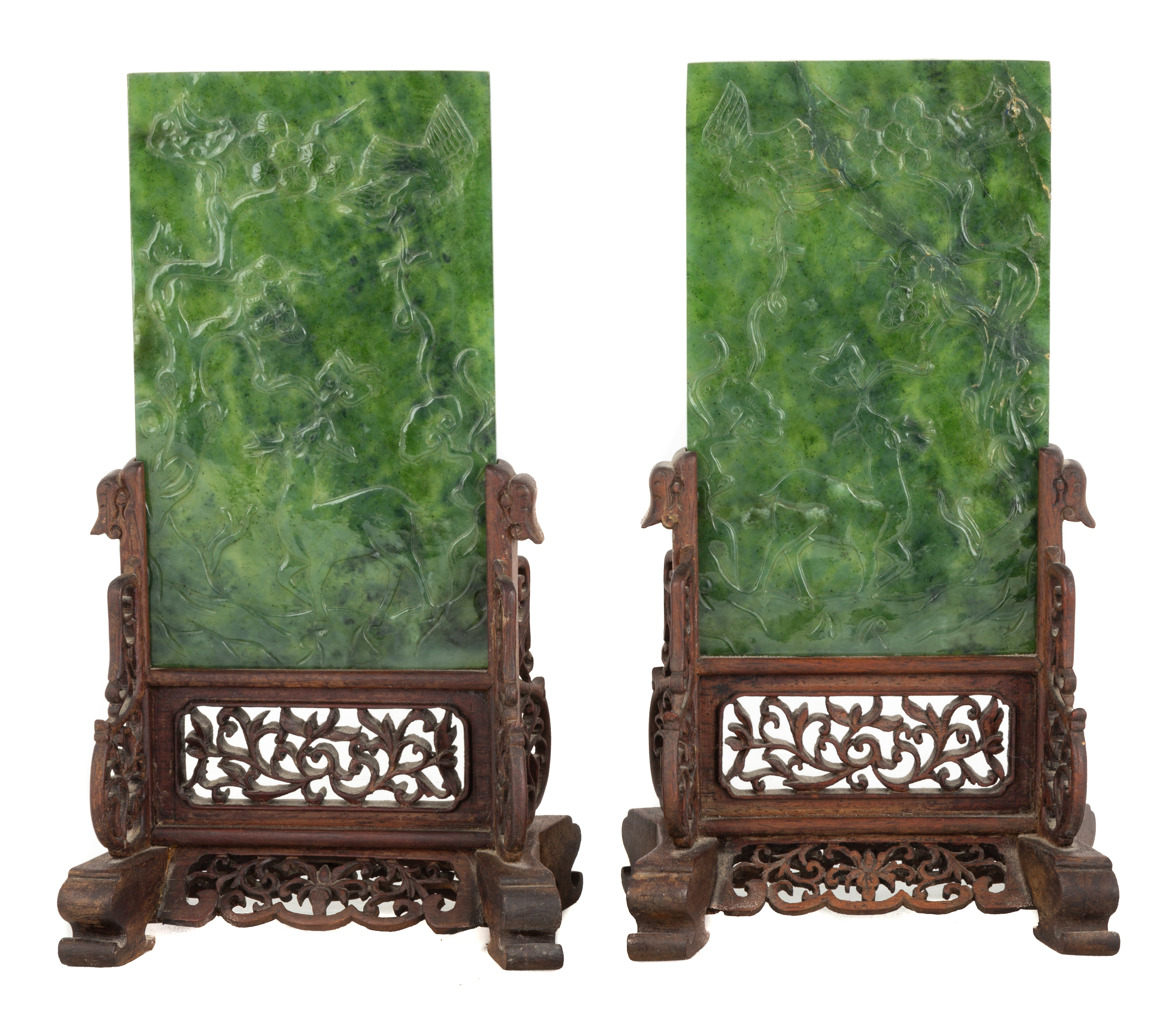 PAIR CARVED JADE CHINESE PLAQUES 2c877f
