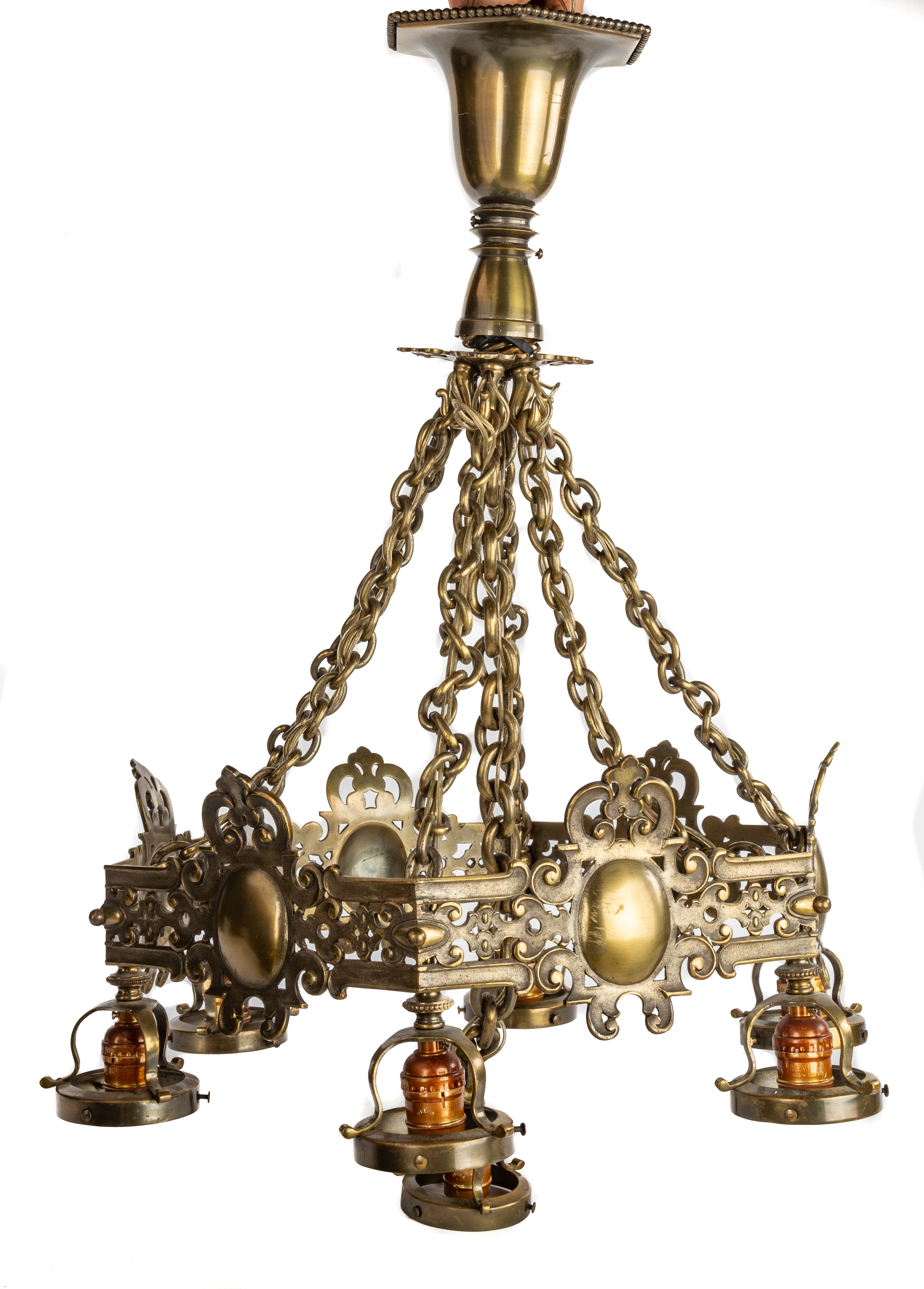 CAST BRASS ARTS & CRAFTS HANGING CHANDELIER