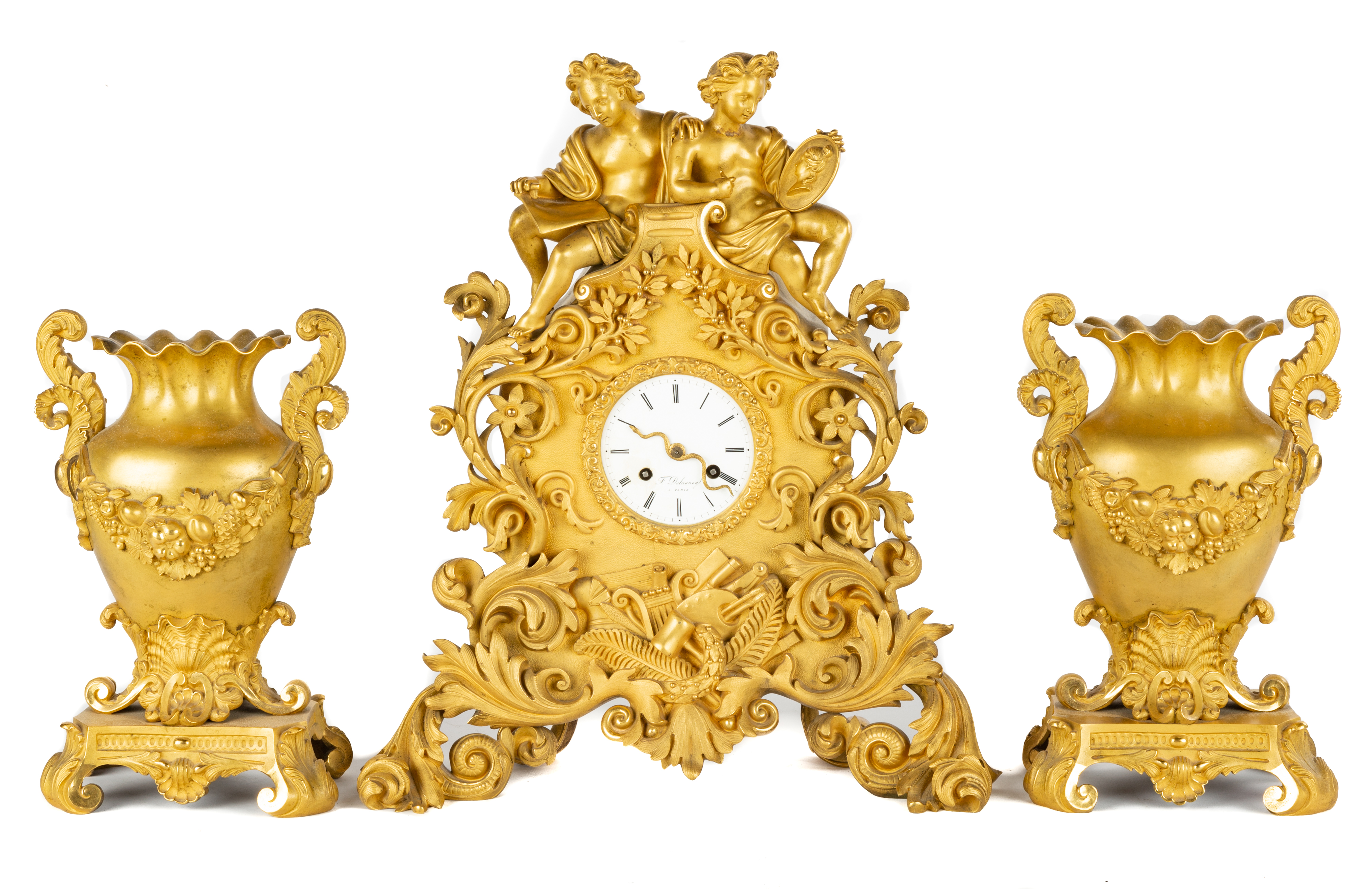 F DELAUNOY, PARIS GILT BRONZE CLOCK