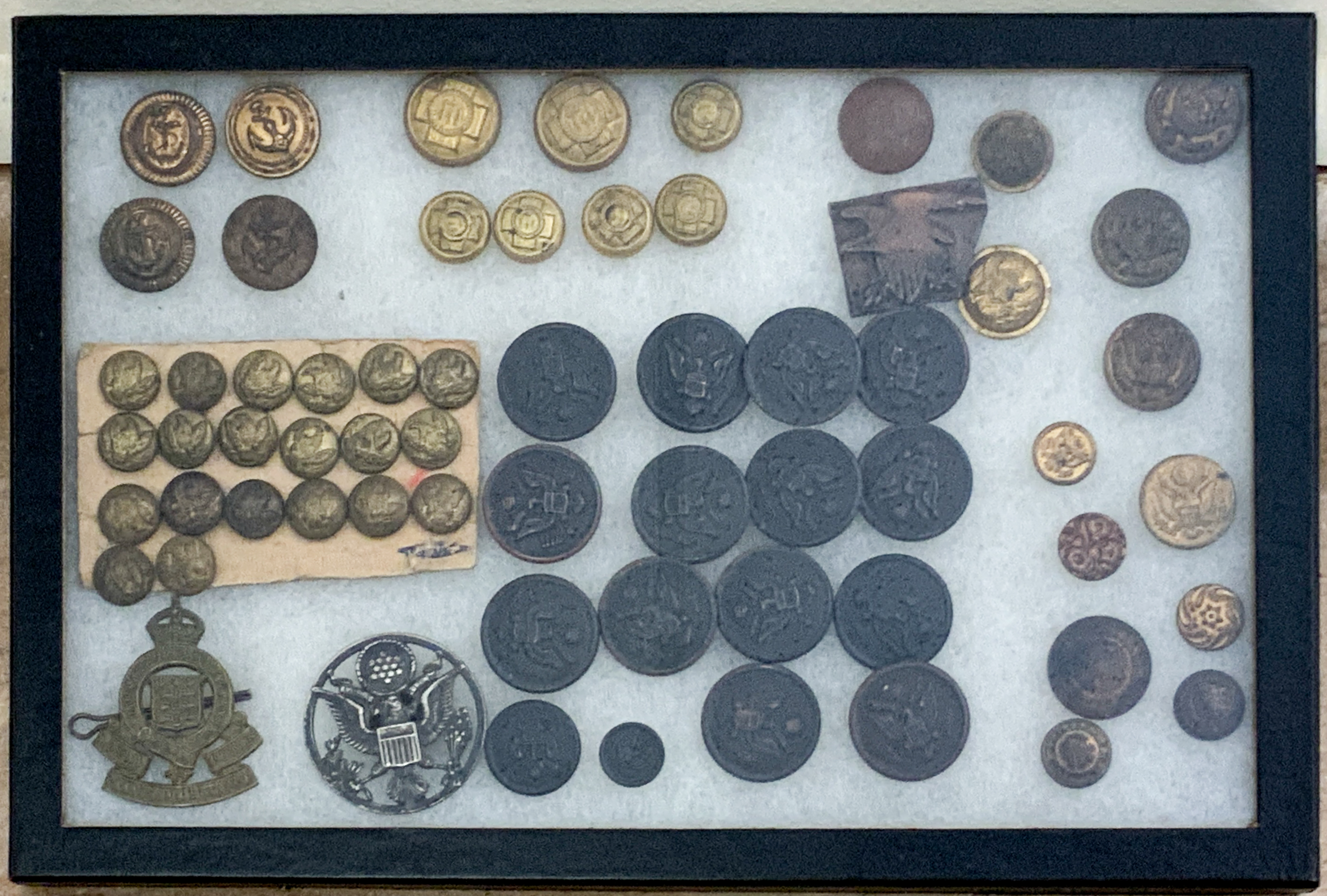 GROUP OF MILITARY BUTTONS With display