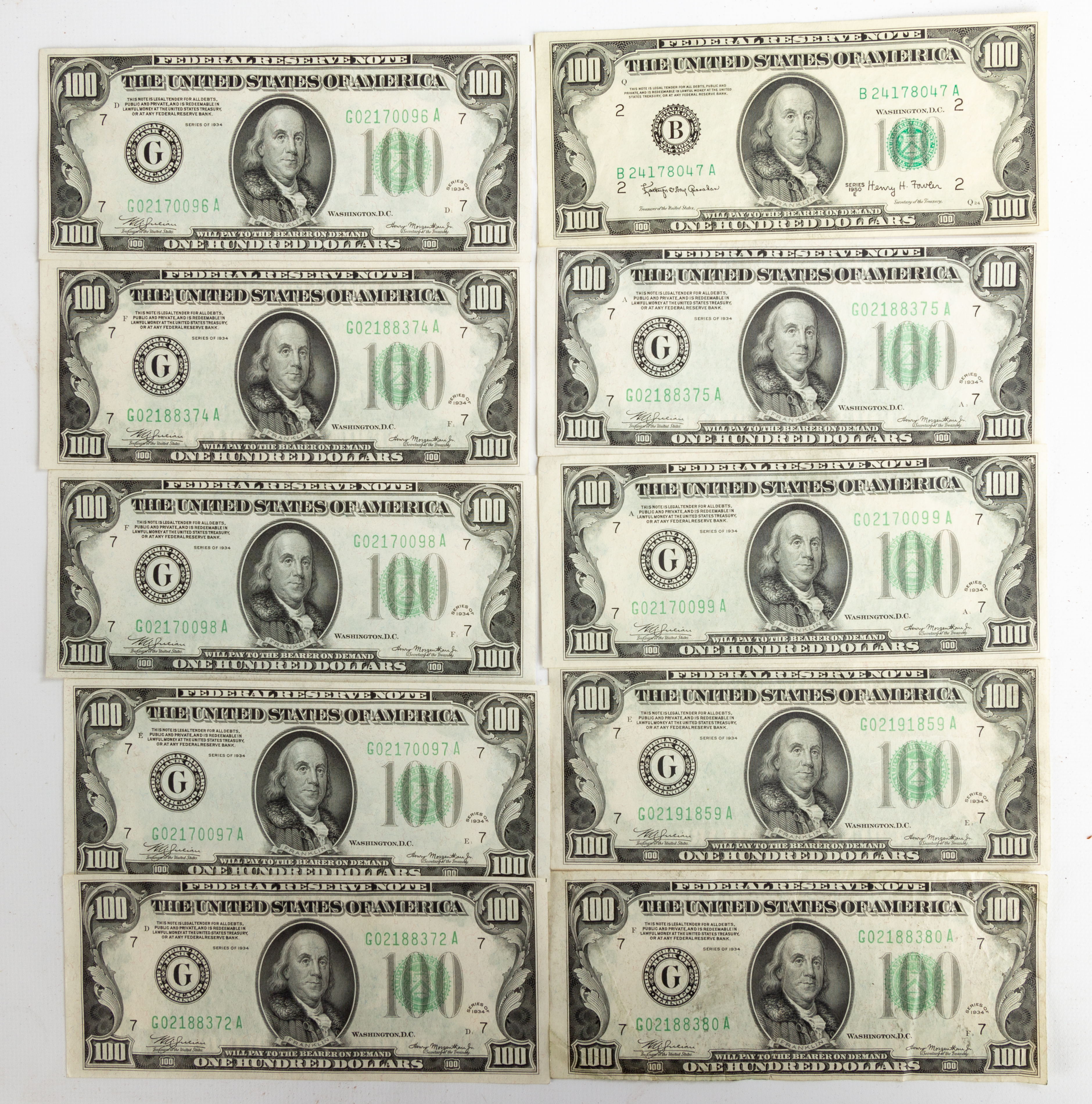  10 UNITED STATES 100 DOLLAR BILLS 2c88ac