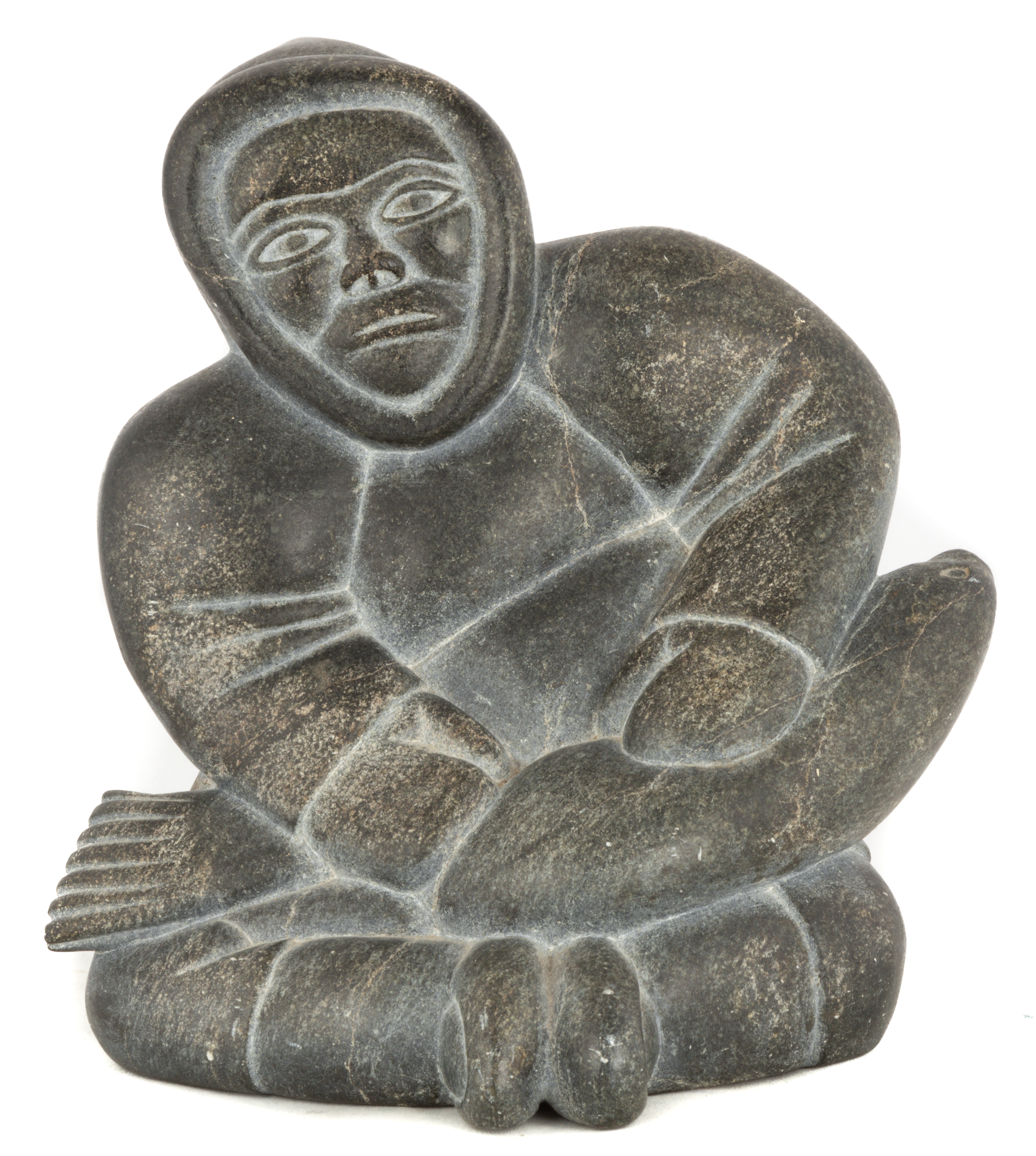 INNUIT CARVED STONE FIGURE Inscribed.