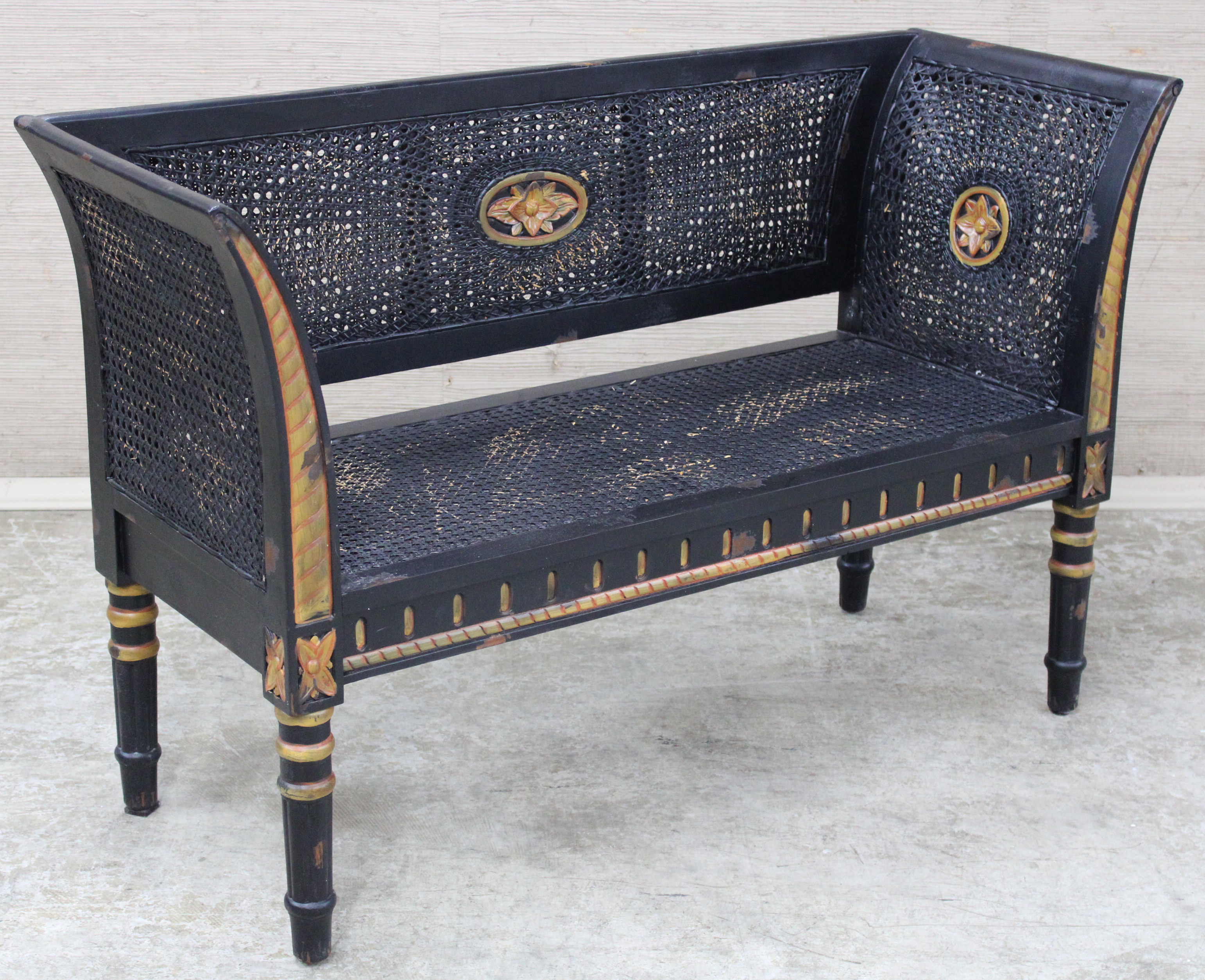 LOUIS XVI STYLE CANED SETTEE Painted
