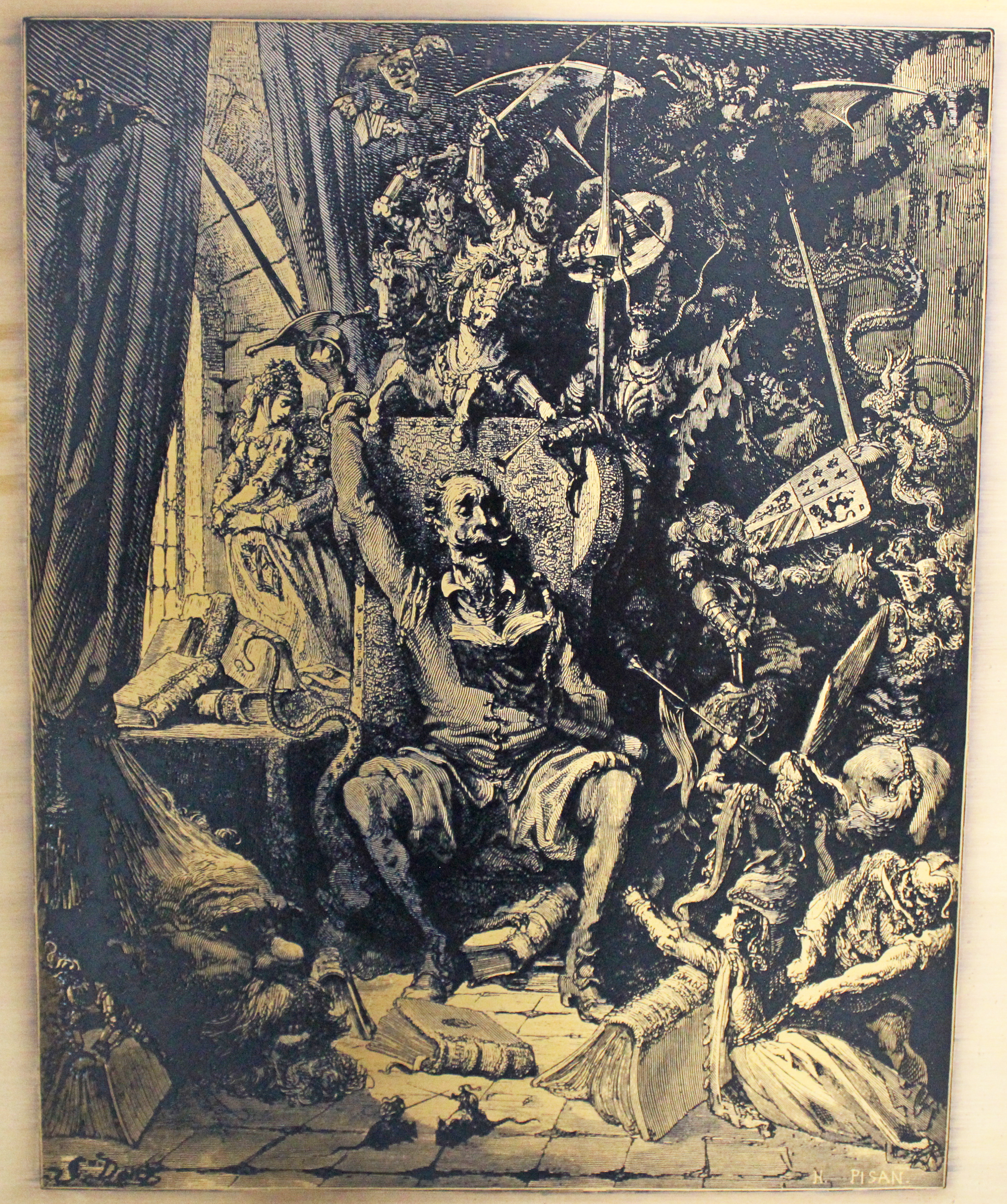 DON QUIXOTE IN HIS LIBRARY Metal engraving