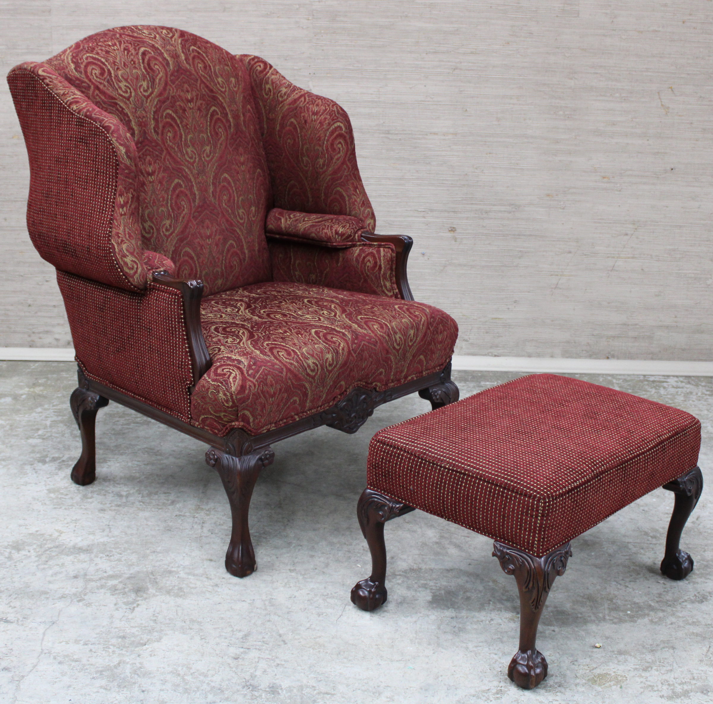 CHIPPENDALE STYLE WING CHAIR AND 2c895e