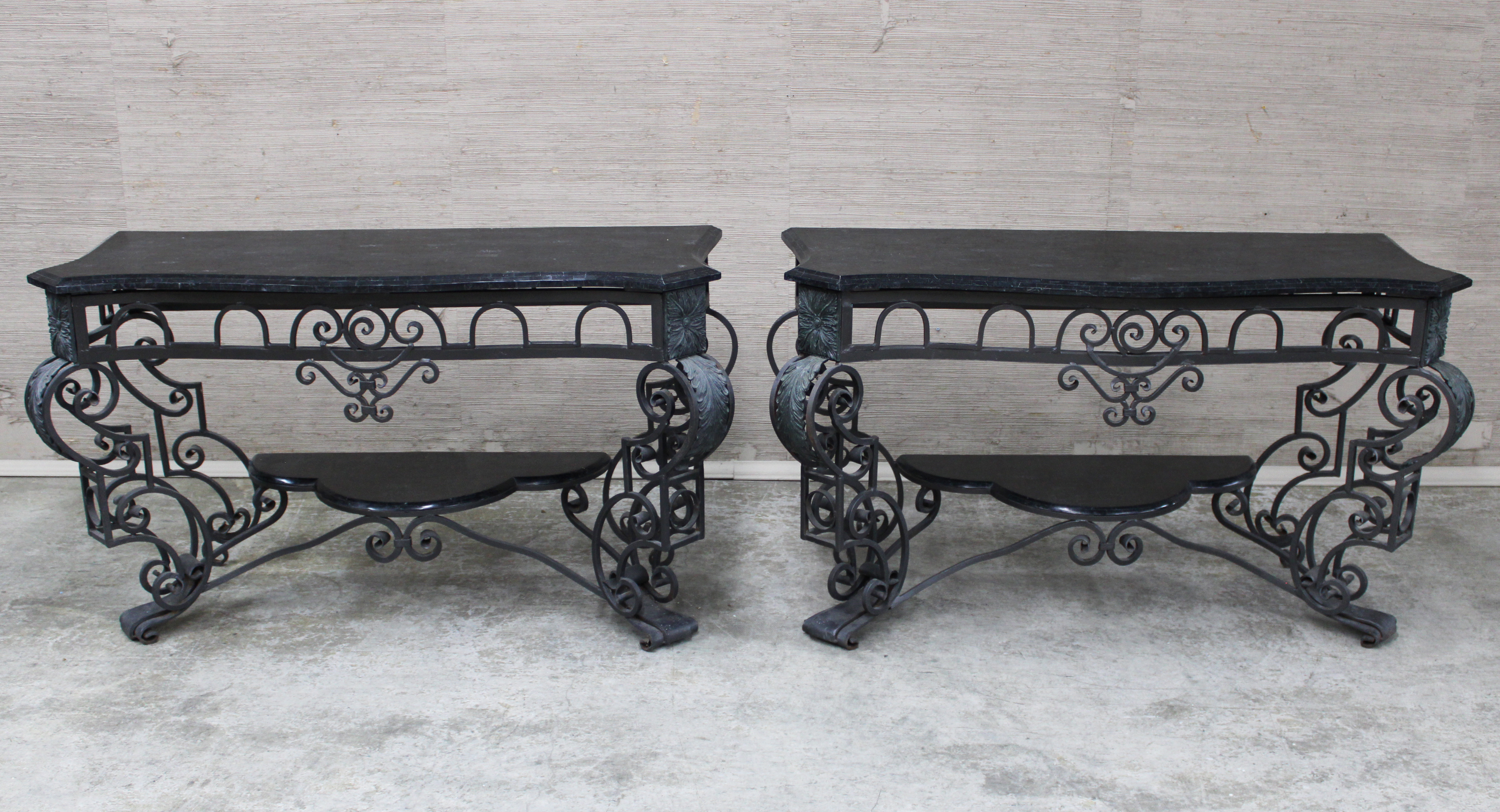 PAIR OF MARBLE TOP WROUGHT IRON 2c89b3