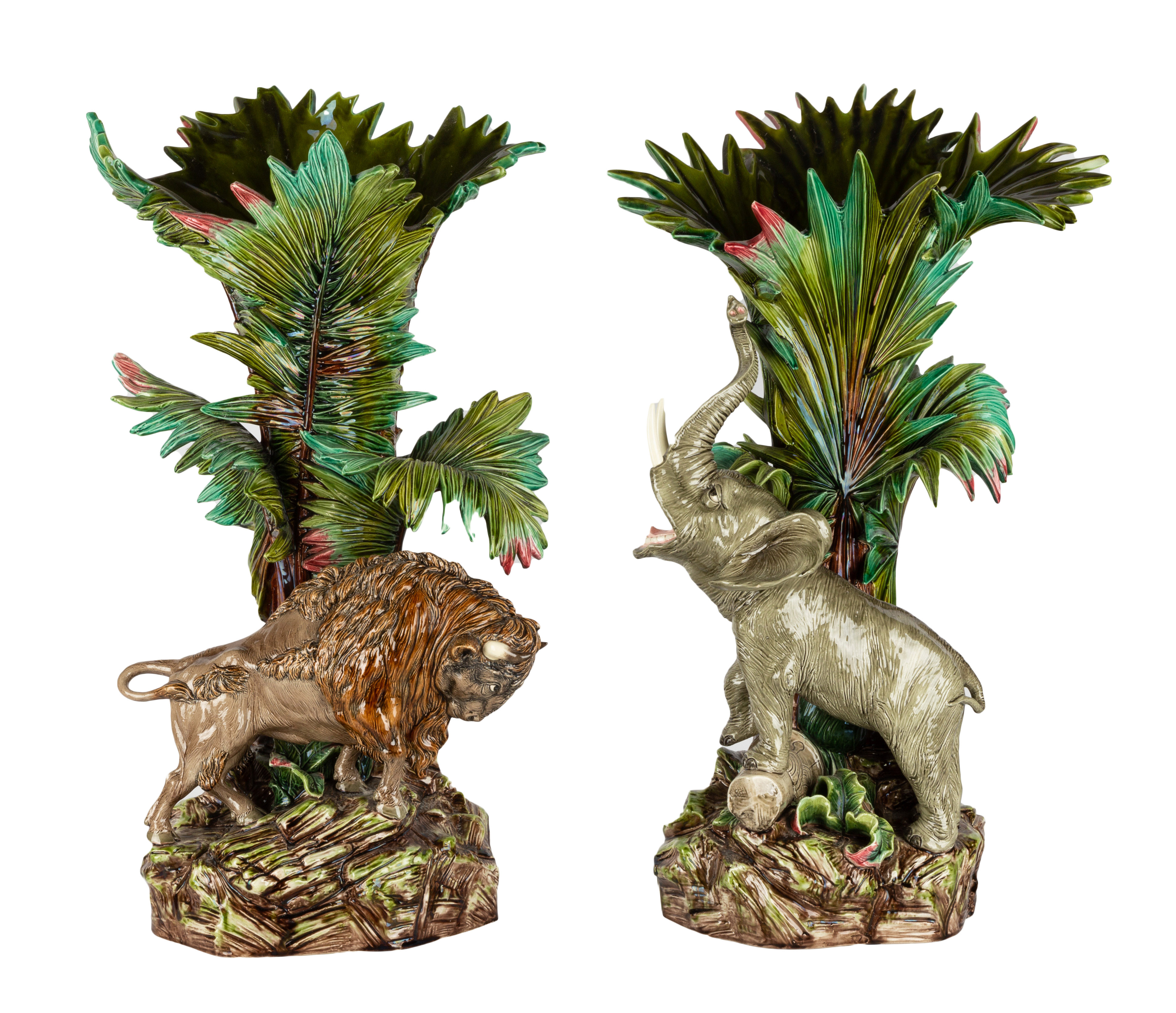 A PAIR OF KRAUSE MAJOLICA VASES