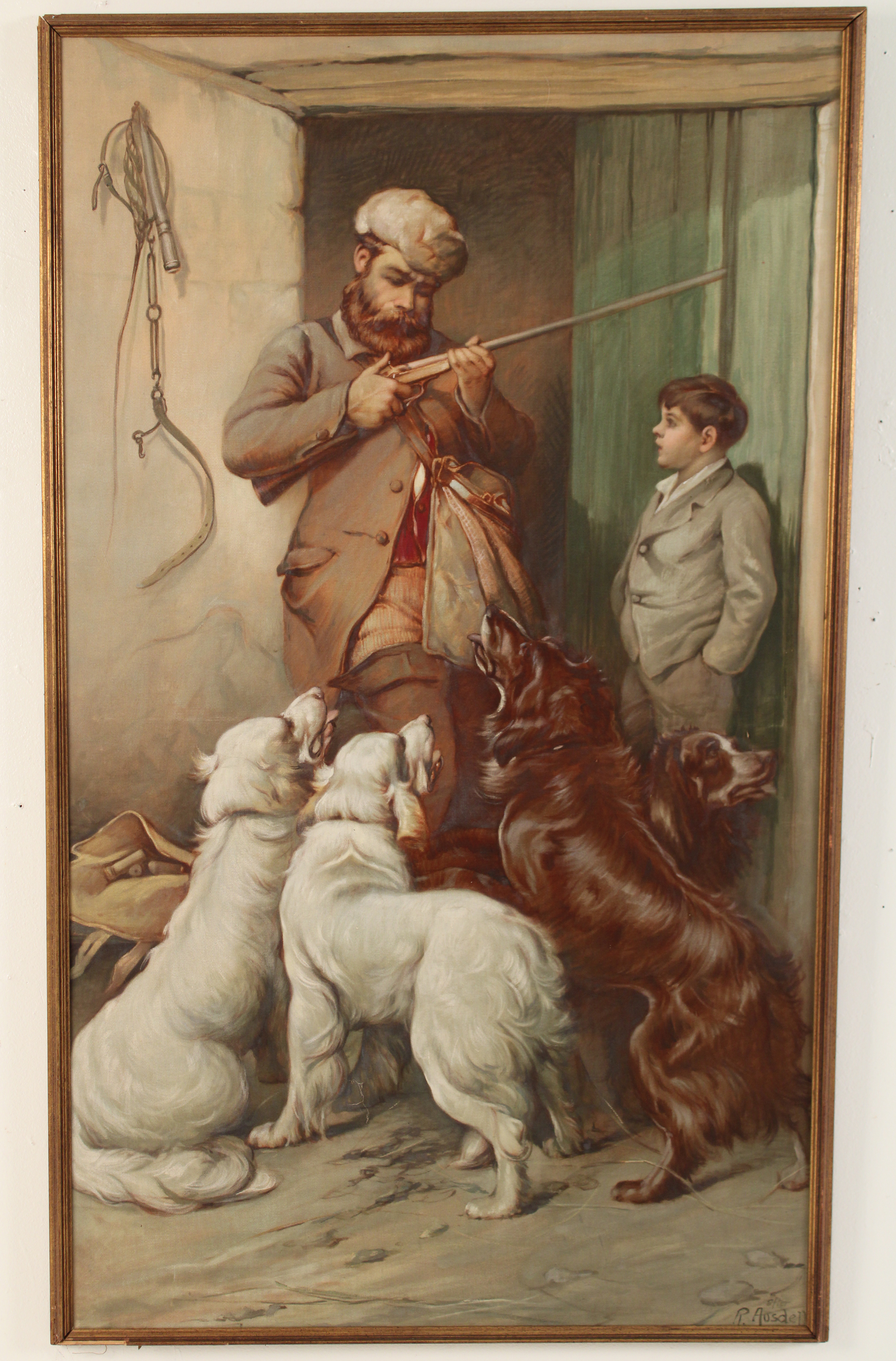 OIL PAINTING OF HUNTER AND DOGS 2c89b8