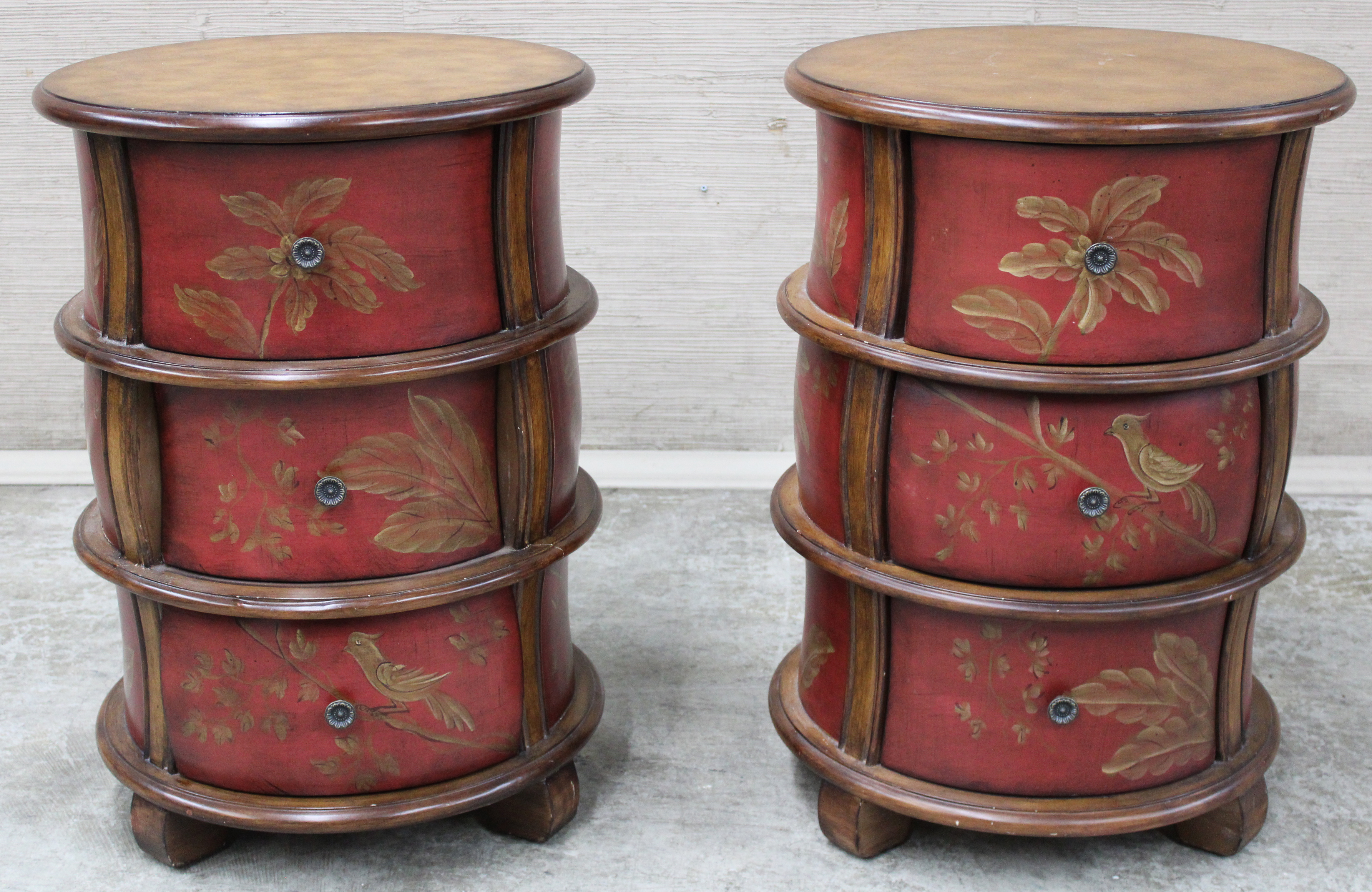 PAIR OF DRUM FORM NIGHTSTANDS Pair of