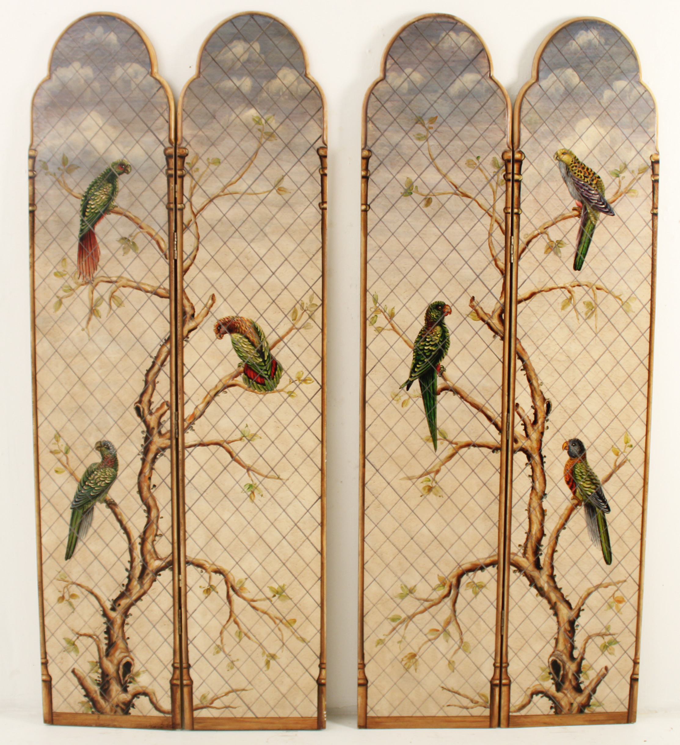 4 PANEL HAND PAINTED SCREEN Silver 2c8b9a
