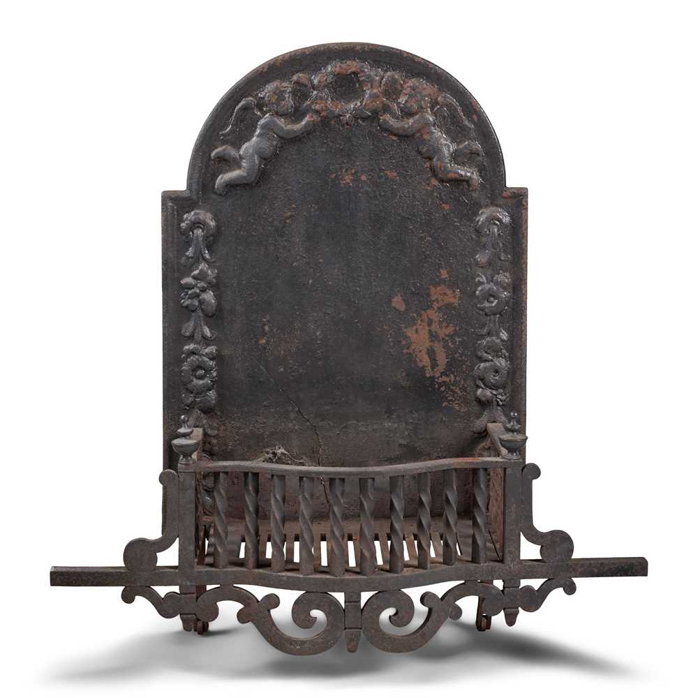 LARGE CAST IRON FIREBACK AND GRATE
19TH