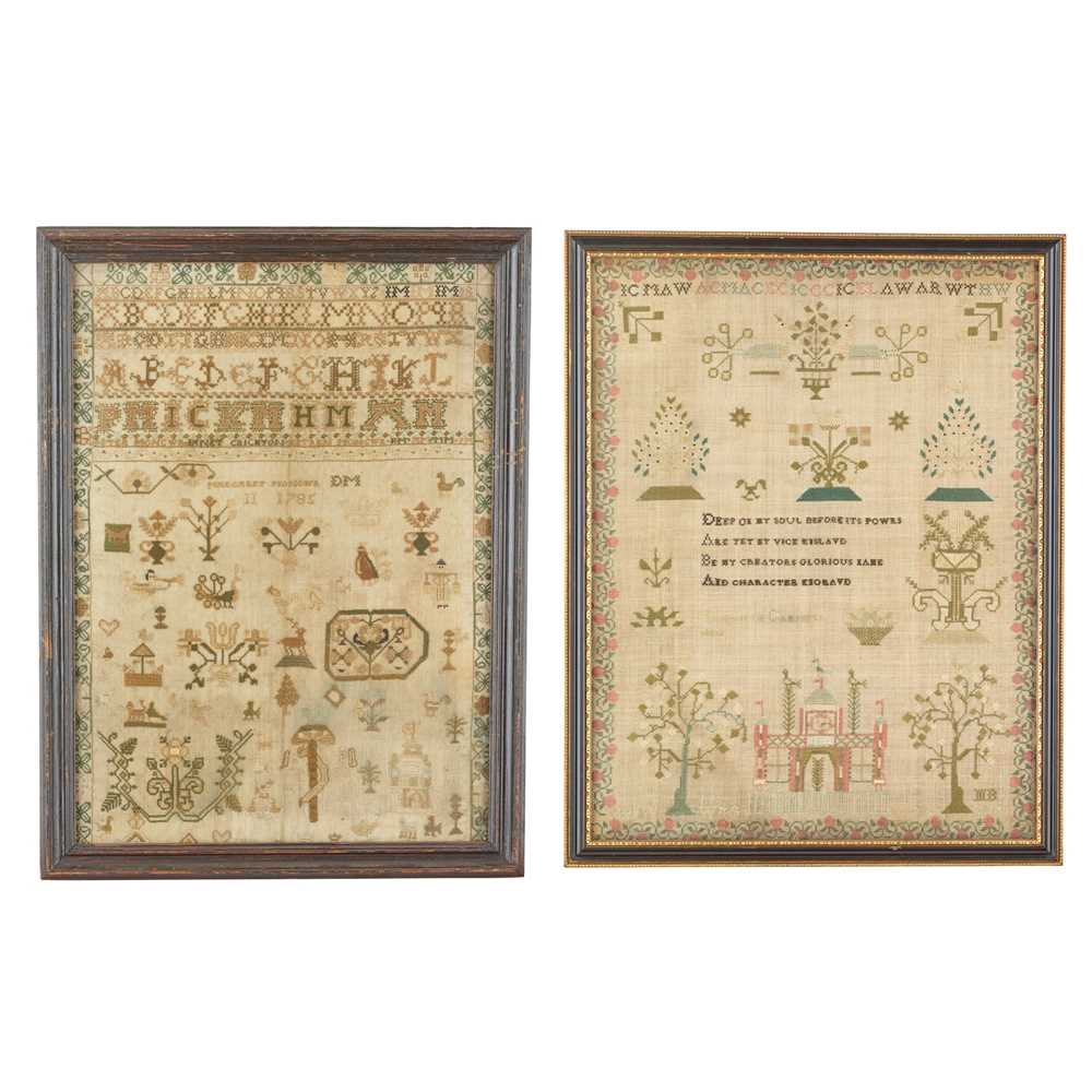 TWO GEORGE III NEEDLEWORK SAMPLERS
LATE