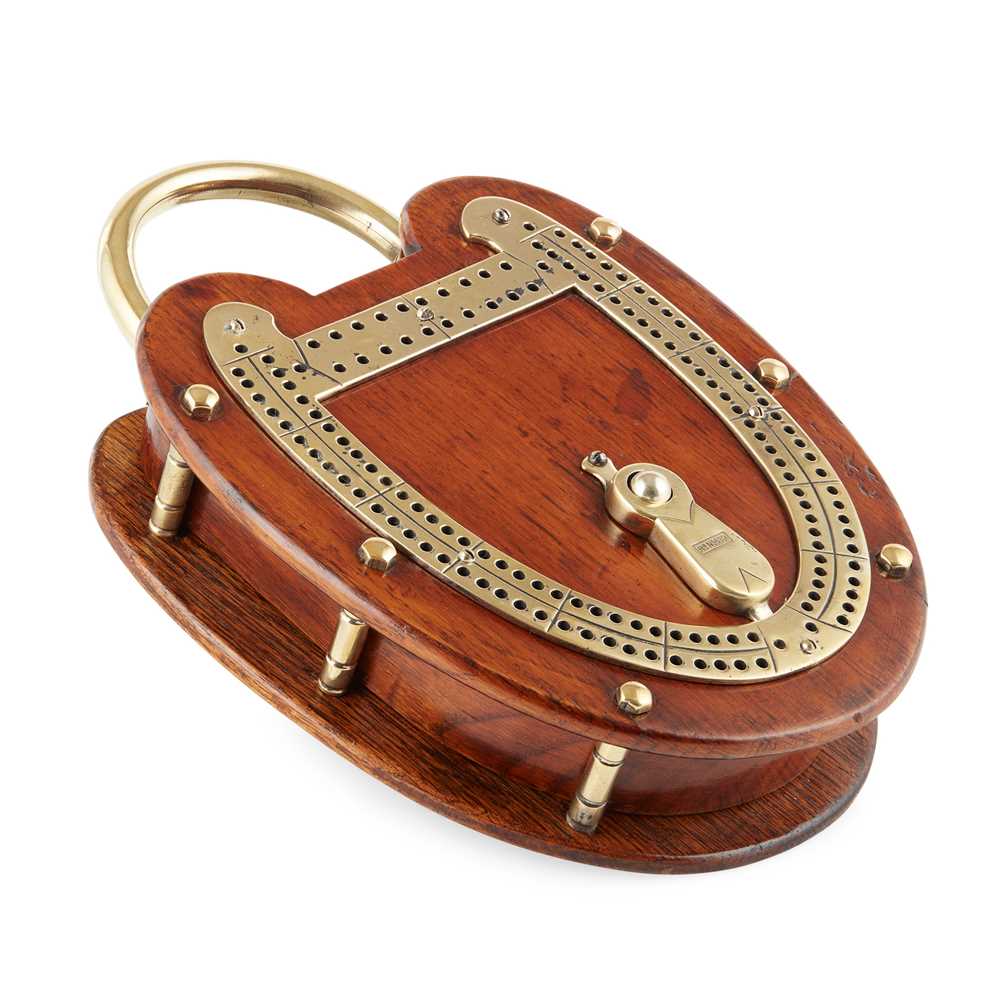 ENGLISH NOVELTY OAK AND BRASS PADLOCK