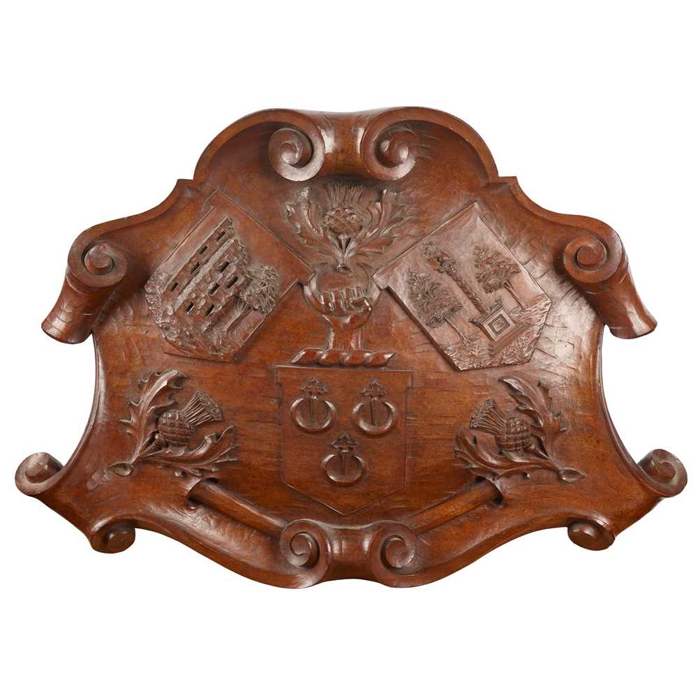CARVED MAHOGANY ARMORIAL PANEL
LATE