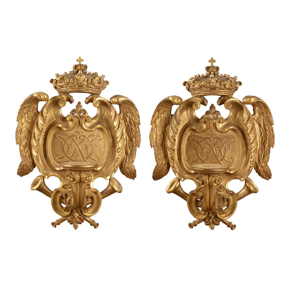 PAIR OF CARVED GILTWOOD WALL SCONCES 19TH 2ca8db