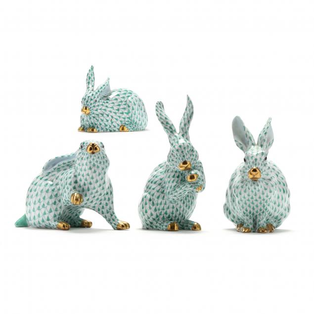 FOUR HEREND PORCELAIN RABBITS Green 2c92ef