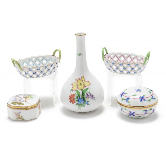 FIVE DIMINUTIVE HEREND PORCELAIN 2c92fd