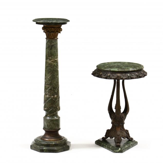TWO BRONZE AND MARBLE PEDESTALS