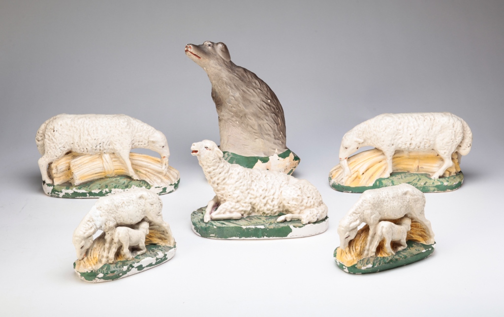 SIX ANIMAL FIGURES FROM A NATIVITY