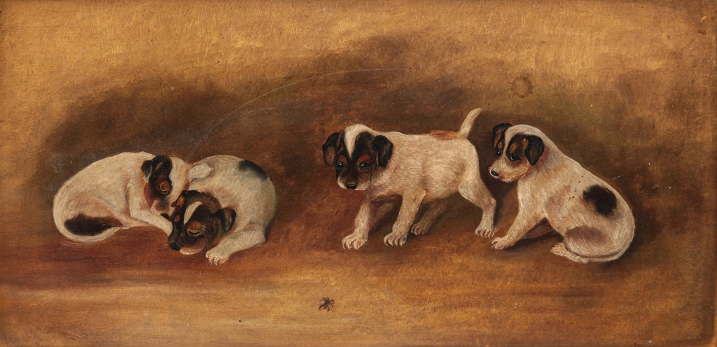 PAINTING OF PUPPIES. American school,