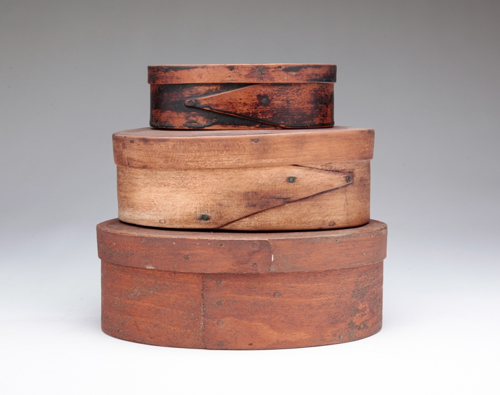 THREE AMERICAN OVAL BENTWOOD BOXES.