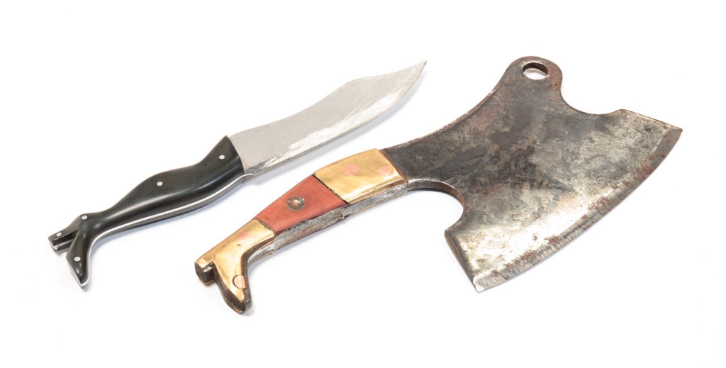 AMERICAN LEG HANDLED KNIFE AND CLEAVER.