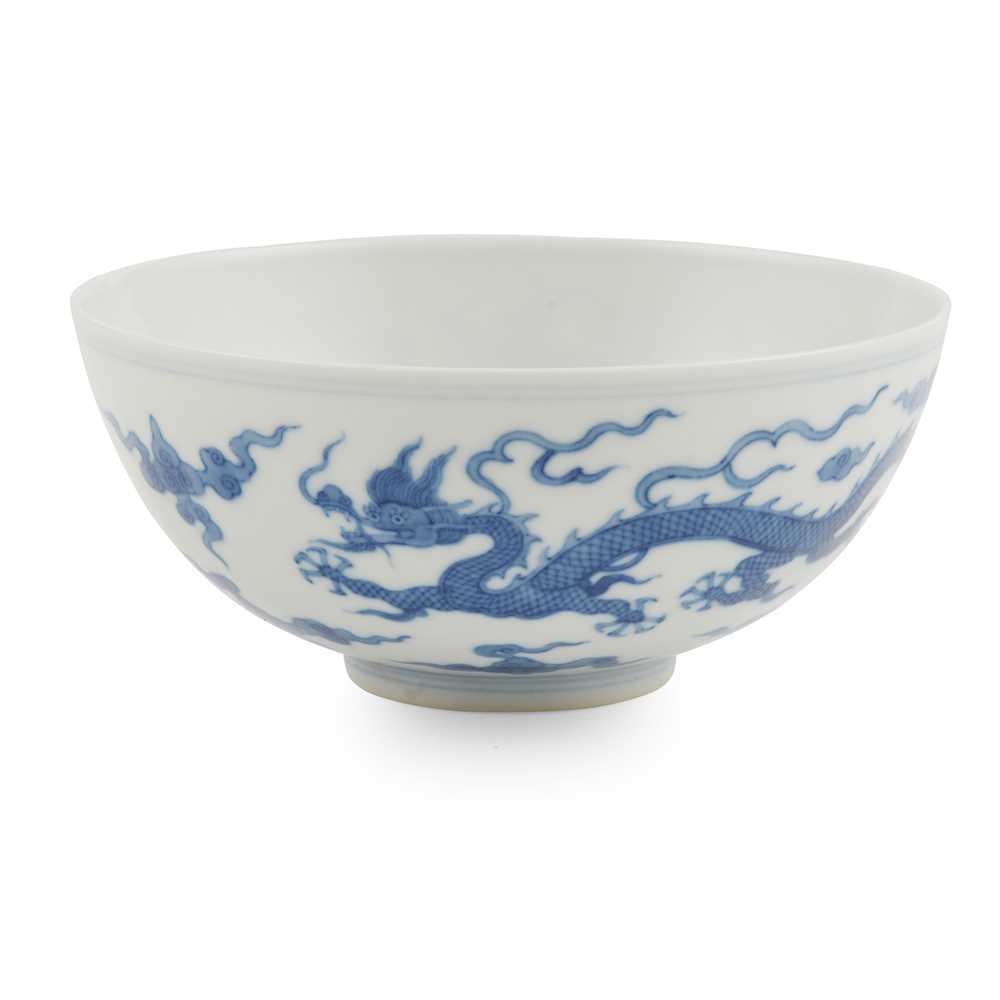 BLUE AND WHITE DRAGON BOWL 19TH 20TH 2cc5ab