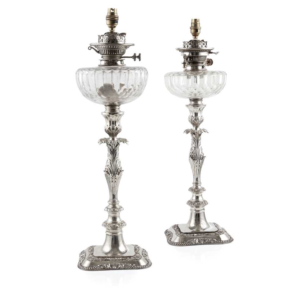 TWO LARGE EDWARDIAN PARAFFIN LAMPS