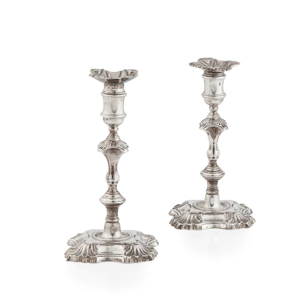 A PAIR OF GEORGE II CANDLESTICKS