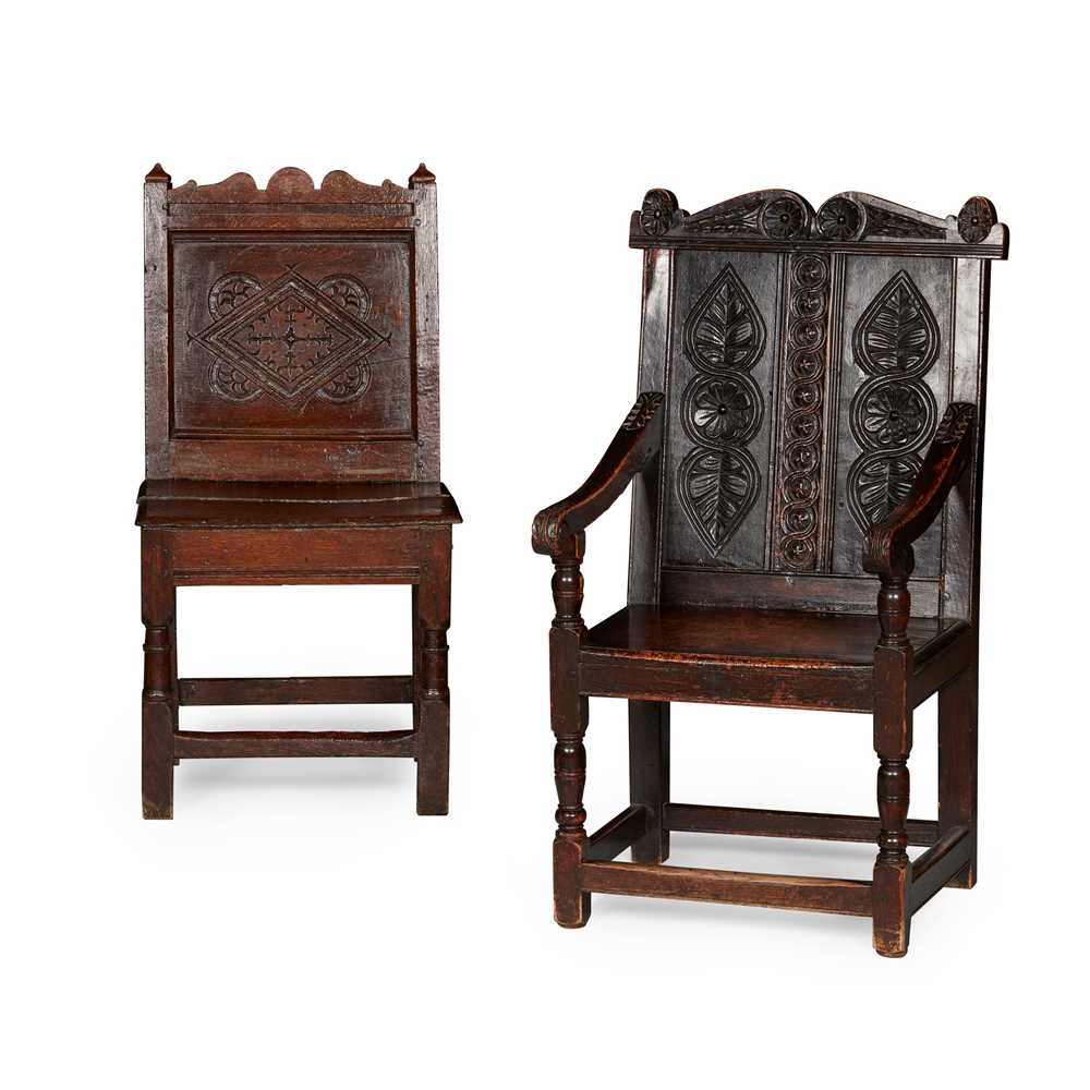 TWO EARLY OAK CHAIRS YORKSHIRE 17TH 2cc8b0