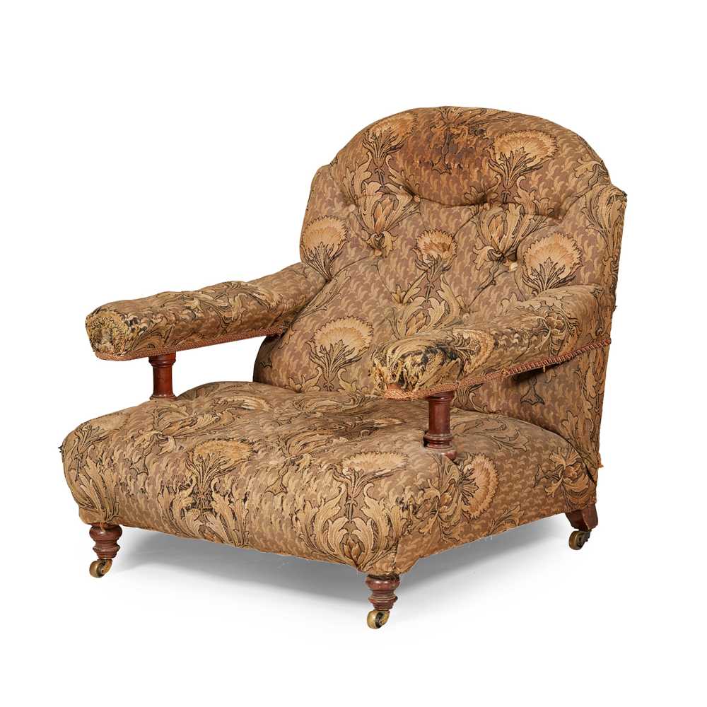 VICTORIAN BUTTON UPHOLSTERED OPEN ARMCHAIR
LATE