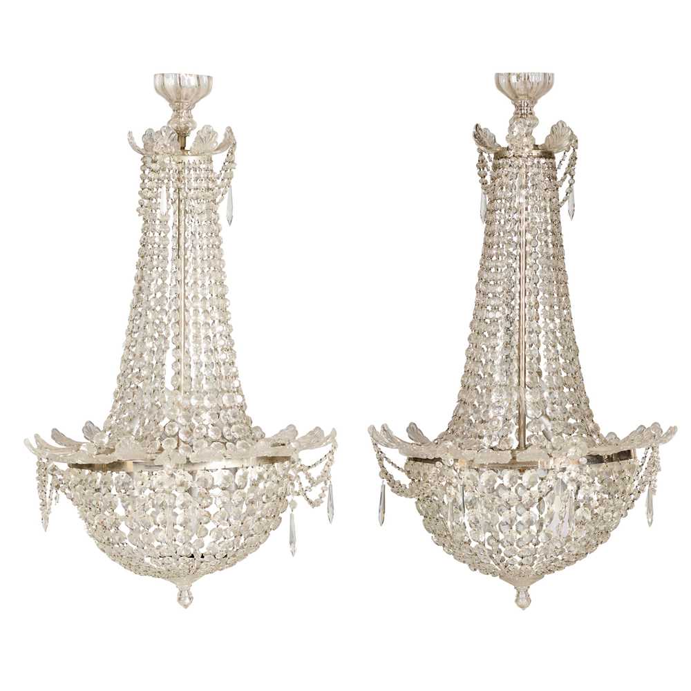 PAIR OF CUT GLASS BASKET CHANDELIERS EARLY 2cca04