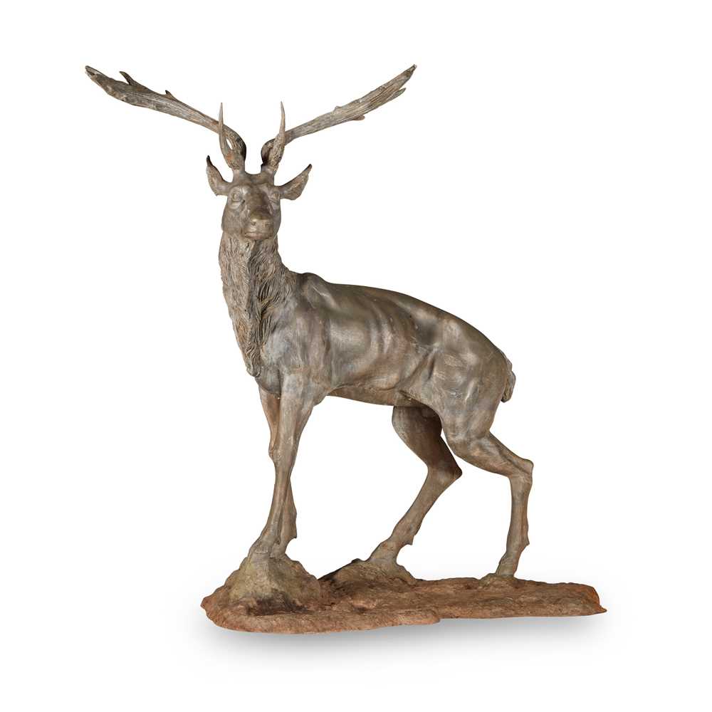 LARGE BRONZE FIGURE OF A STAG MODERN 2ccaa0