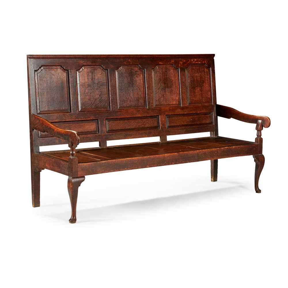 GEORGE III OAK FIVE PANEL SETTLE LATE 2ccca0