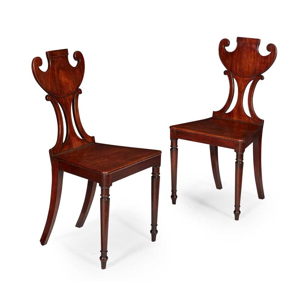 PAIR OF REGENCY MAHOGANY HALL CHAIRS
EARLY