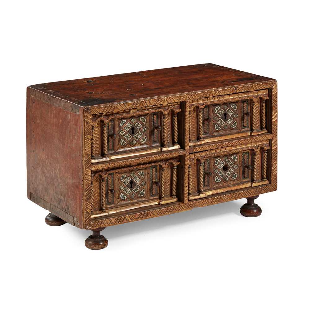 SPANISH WALNUT, GILT AND BONE INLAID