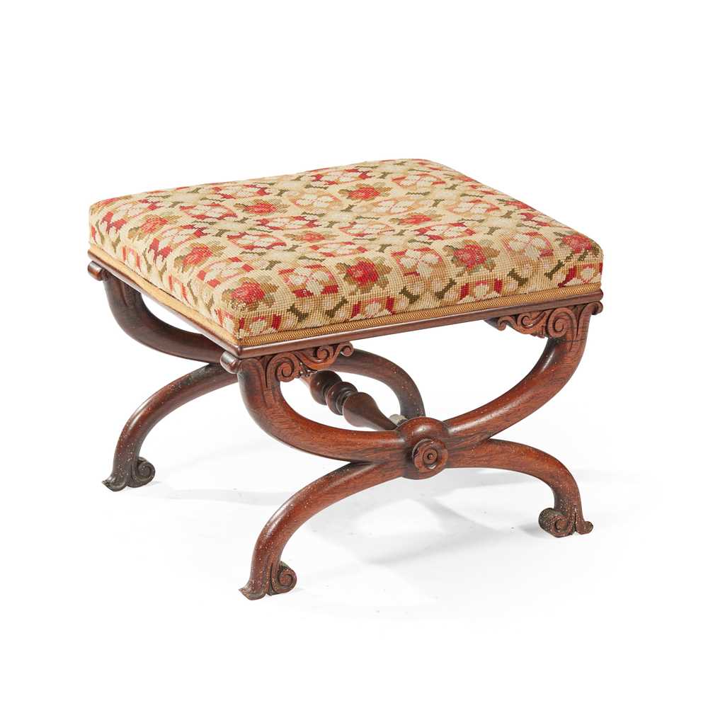 Y REGENCY ROSEWOOD X FRAMED FOOTSTOOL EARLY 2ccd6c