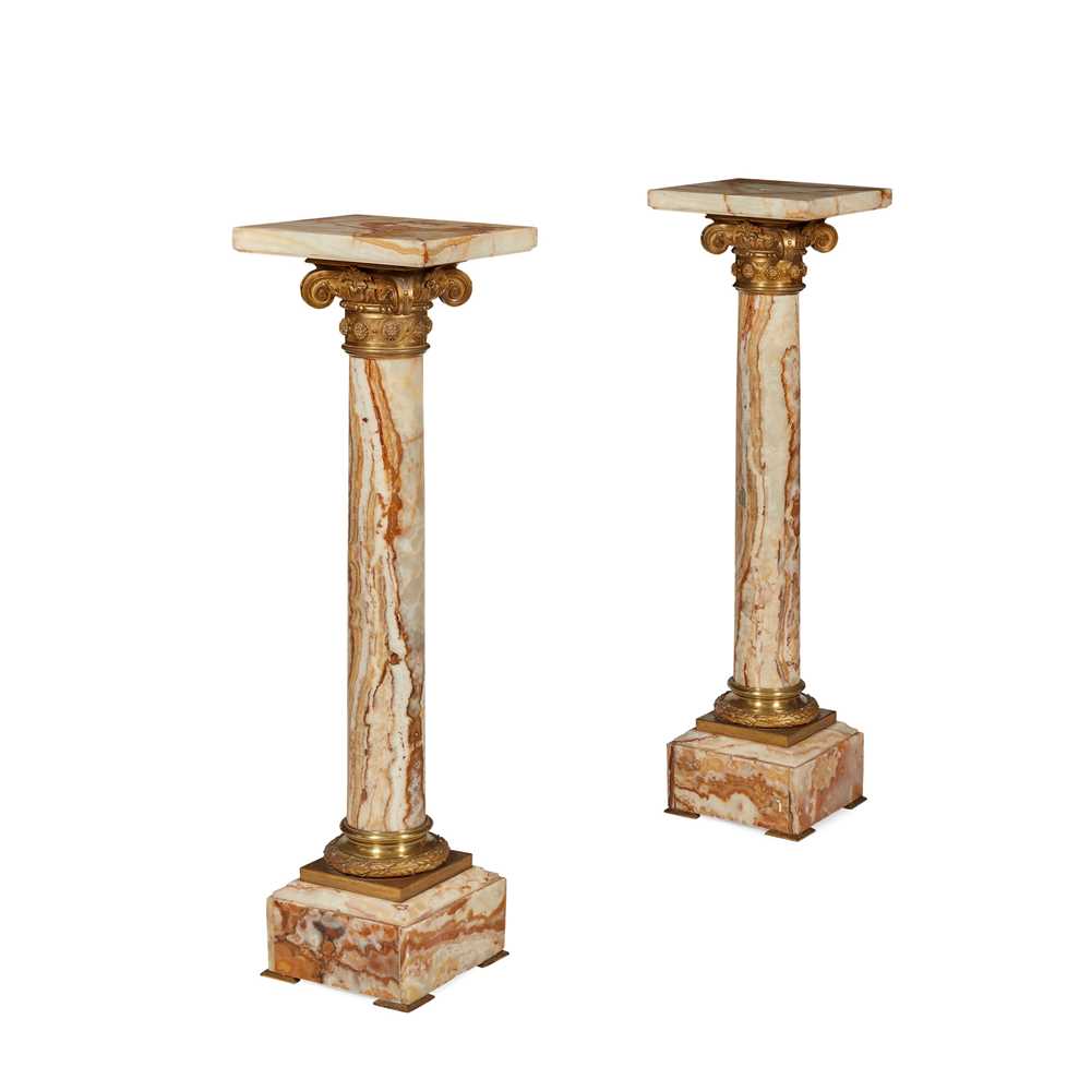 PAIR OF ONYX AND GILT METAL PEDESTALS
19TH/