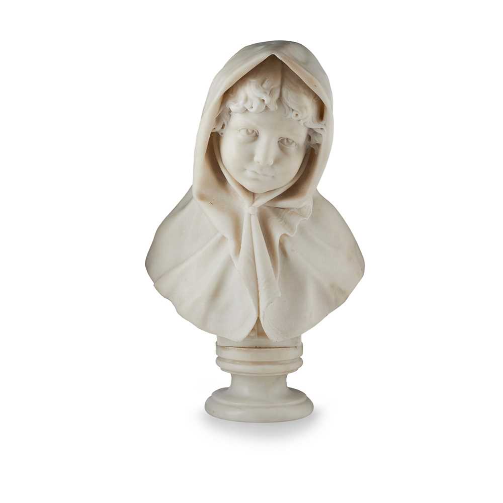 WHITE MARBLE BUST OF A CLOAKED