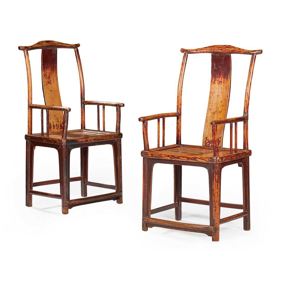 PAIR OF CHINESE YOKE-BACK ELM ARMCHAIRS
QING